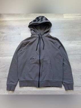 HUGO Men's Full-Zip Hooded Sweatshirt in Charcoal Gray - A11